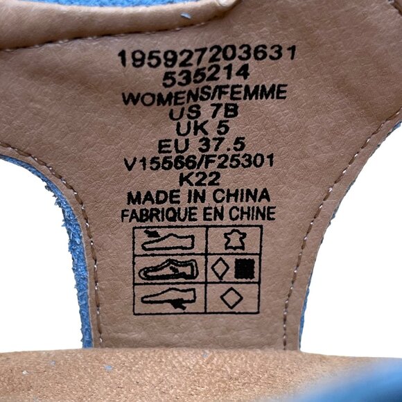 Lands End Women’s Blue Faux Suede Open-Toe Adjustable Strap Wedge Sandals Sz 7B - Picture 5 of 8